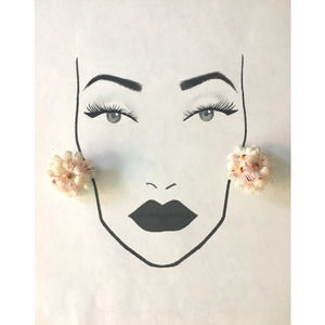 Vintage PINK & White FLOWER Clip On Earrings - Tropical Clip Earrings